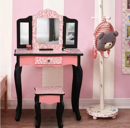 Pretend Play Vanity Table and Chair Set with Mirror Makeup Dressing Gift