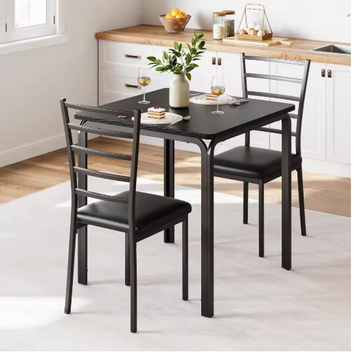 Dining Table for 2 Space Saving Dining Table Set for Small Spaces 3 Piece Dining Table Set & Metal Steel Frame for Dining Room