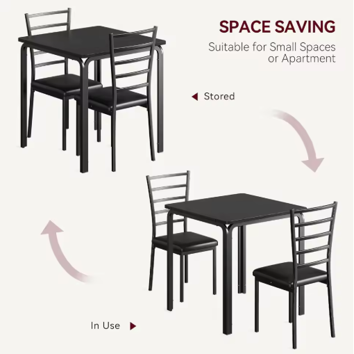 Dining Table for 2 Space Saving Dining Table Set for Small Spaces 3 Piece Dining Table Set & Metal Steel Frame for Dining Room