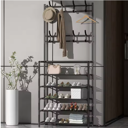 100x175cm Coat Rack Standing Modern Metal Clothes Garment Hanging Storage Shelf with Shoe Organizer for Entrance Hall Bedroom