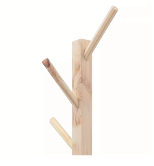 8-Hook Solid Wood Coat Rack - Free Standing Storage Stand for Hats, Bags, and Umbrellas