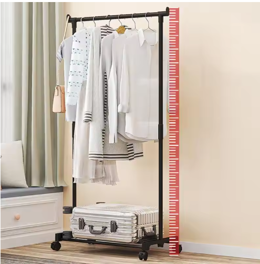 Double-Rod Clothes Rack Clothes Rack With Hooks Hanging Clothe Organizer For Bedroom Movable Bedroom Clothing Hanger With Wheels