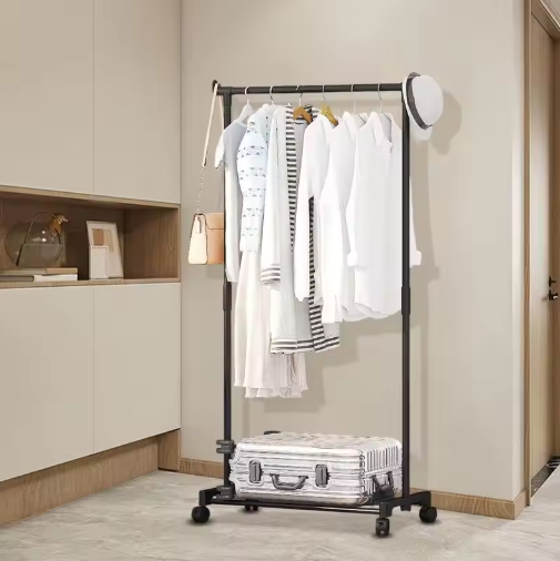 Double-Rod Clothes Rack Clothes Rack With Hooks Hanging Clothe Organizer For Bedroom Movable Bedroom Clothing Hanger With Wheels