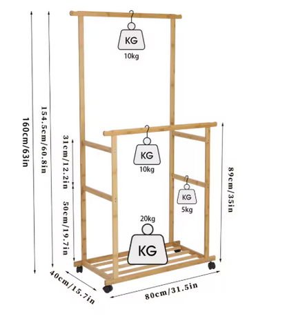 Bamboo Clothes Rack Portable Extra Large Garment Rack Storage Box Shelves For Entryway and Bed Room