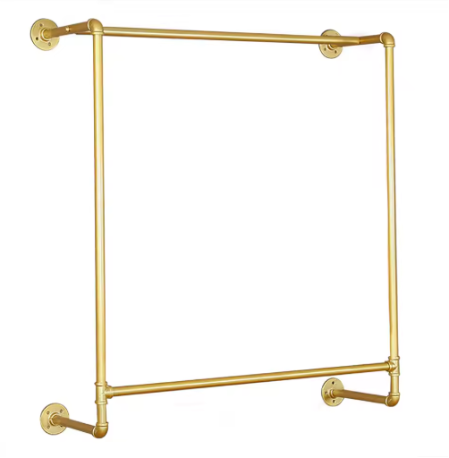 Gold Wall Mounted Garment Rack,Pipe Clothing Rack Rod Garment,Freestanding Shelf Pipeline Vintage Display Rack