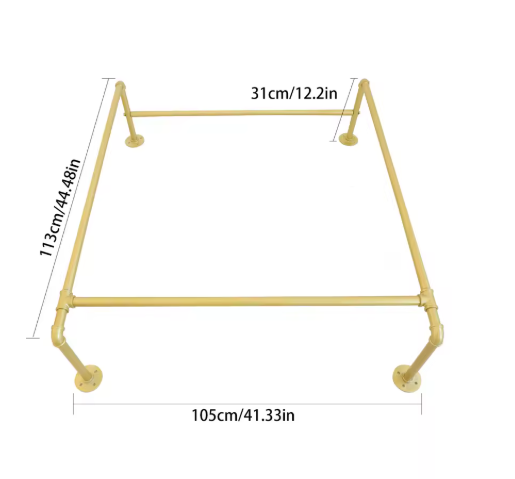 Gold Wall Mounted Garment Rack,Pipe Clothing Rack Rod Garment,Freestanding Shelf Pipeline Vintage Display Rack