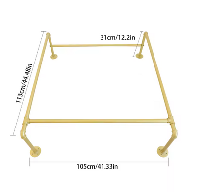 Gold Wall Mounted Garment Rack,Pipe Clothing Rack Rod Garment,Freestanding Shelf Pipeline Vintage Display Rack