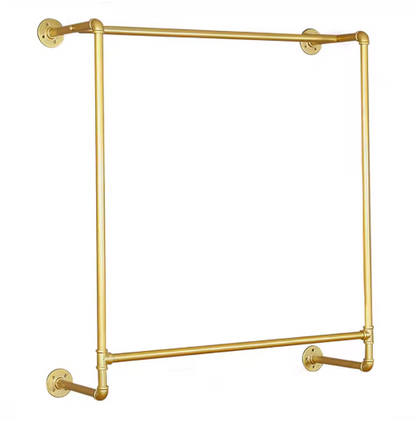 Gold Wall Mounted Garment Rack,Pipe Clothing Rack Rod Garment,Freestanding Shelf Pipeline Vintage Display Rack