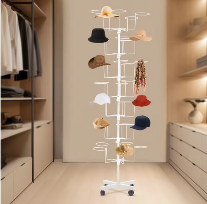 White 64.96 Inch Tall 7-Tier Coat Hat Rack with 35 Hooks, Heavy Duty Rolling Clothing Storage Organizer for Bedroom, Entryway