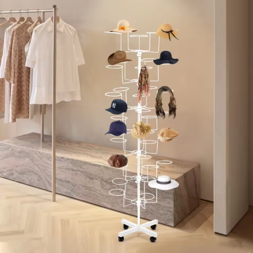 White 64.96 Inch Tall 7-Tier Coat Hat Rack with 35 Hooks, Heavy Duty Rolling Clothing Storage Organizer for Bedroom, Entryway