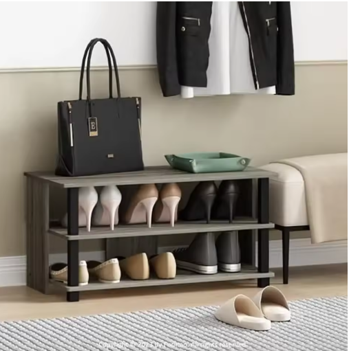 TV Stand 3-Tier Shelf Small Spaces Living Room Lightweight French Oak/Black 32" TV Stand