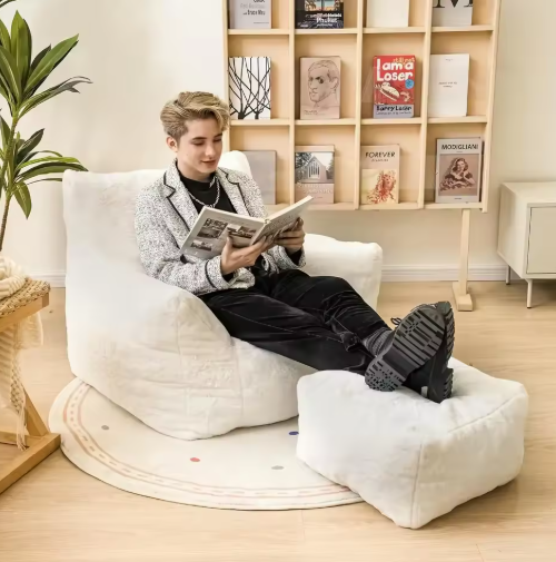 Bean Bag Chair with Ottoman, Armrest Bean Bag Chair with Filler, Plush Lazy Sofa with Foot Stool for Living Room, Dorm