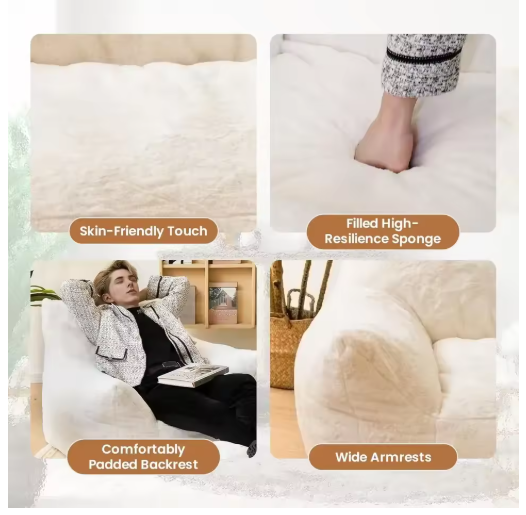 Bean Bag Chair with Ottoman, Armrest Bean Bag Chair with Filler, Plush Lazy Sofa with Foot Stool for Living Room, Dorm