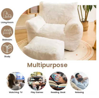 Bean Bag Chair with Ottoman, Armrest Bean Bag Chair with Filler, Plush Lazy Sofa with Foot Stool for Living Room, Dorm