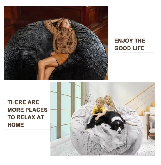 Bean Bag Chair Cover Without Filler,Big Round Soft Fluffy PV Velvet Washable Bean Bag Lazy Sofa Bed Cover for Adults