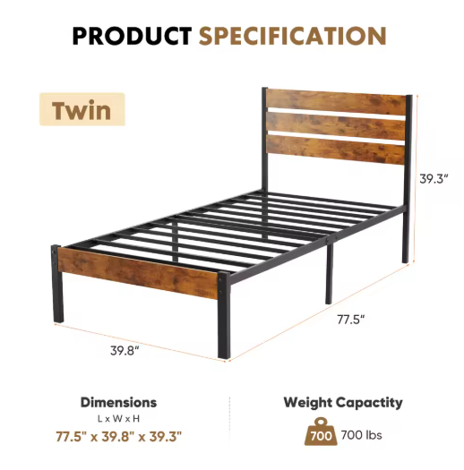 JHK Queen Size Metal Platform Bed Frame with Headboard and Footboard with 800LBS Sturdy Wooden Slats Support For Bed Room Home