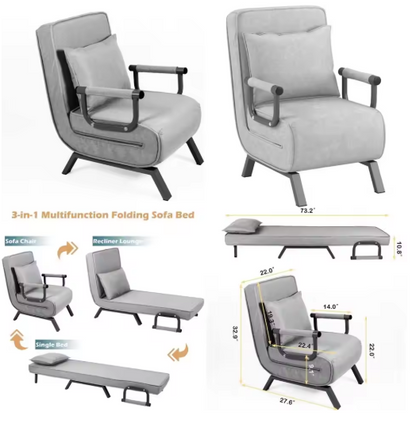 Multi-Functional Sofa Bed with Folding Armrests, Adjustable Recliner, and Detachable Cover for Home and Office Use
