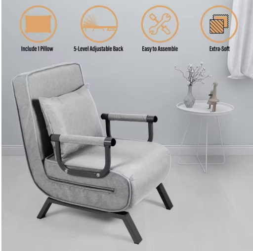 Multi-Functional Sofa Bed with Folding Armrests, Adjustable Recliner, and Detachable Cover for Home and Office Use