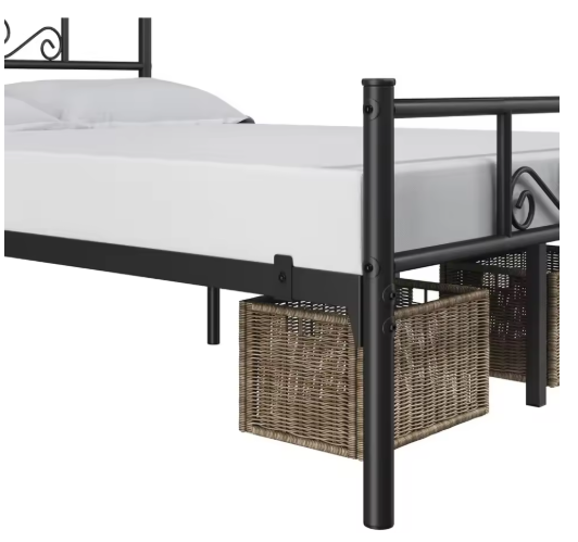 Queen Size 13 Inch Black Metal Classic Bed Frame with Headboard, Mattress Foundation, and Slatted Base