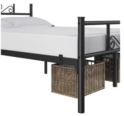 Queen Size 13 Inch Black Metal Classic Bed Frame with Headboard, Mattress Foundation, and Slatted Base