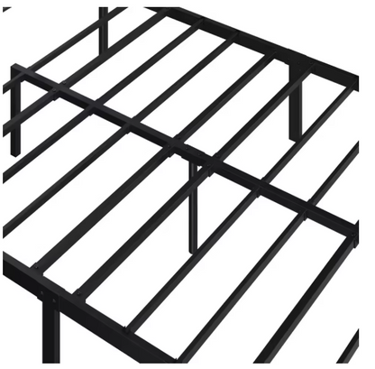 Queen Size 13 Inch Black Metal Classic Bed Frame with Headboard, Mattress Foundation, and Slatted Base