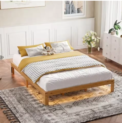 12 Inches Wood Platform Bed Frame, Minimalist Style Mattress Foundation with Solid Rubber Wood, Queen Size Bed Frame with Strong