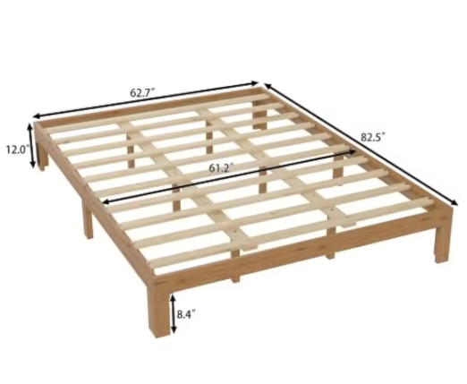 12 Inches Wood Platform Bed Frame, Minimalist Style Mattress Foundation with Solid Rubber Wood, Queen Size Bed Frame with Strong