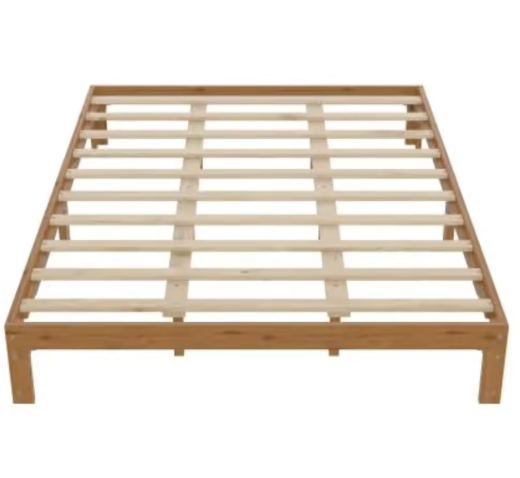 12 Inches Wood Platform Bed Frame, Minimalist Style Mattress Foundation with Solid Rubber Wood, Queen Size Bed Frame with Strong