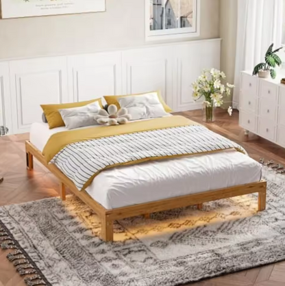 12 Inches Wood Platform Bed Frame, Minimalist Style Mattress Foundation with Solid Rubber Wood, Queen Size Bed Frame with Strong