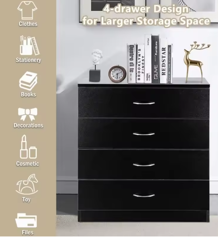New 4 Drawer Chest Dresser Clothes Storage Bedroom Furniture Cabinet Black
