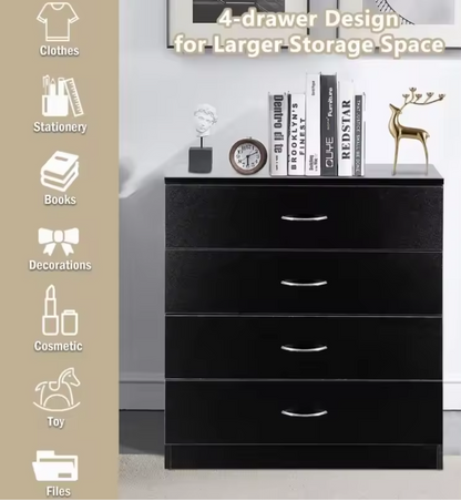 New 4 Drawer Chest Dresser Clothes Storage Bedroom Furniture Cabinet Black