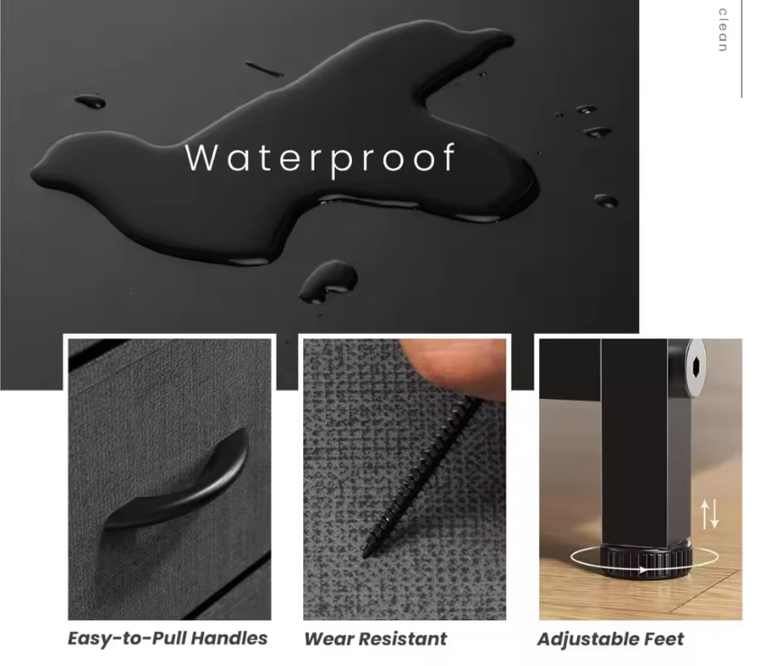 Nightstand with 2 Storage Drawers,Small Bed Side Furniture, Wooden Top Fabric Cabinet Kids Night Stand