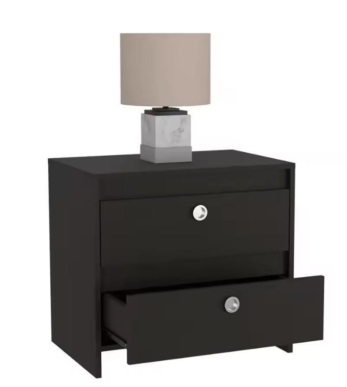 Idaly Nightstand, Superior Top, Two Drawers Black