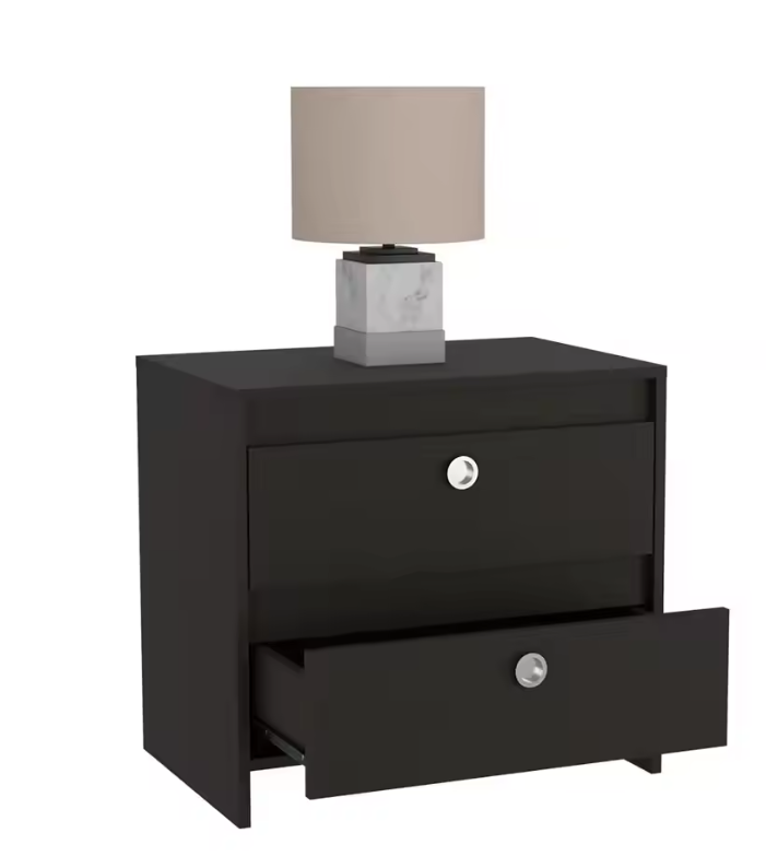 Idaly Nightstand, Superior Top, Two Drawers Black