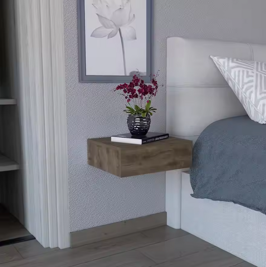 Milano Floating Nightstand, Wall-Mounted with Drawer Dark Brown