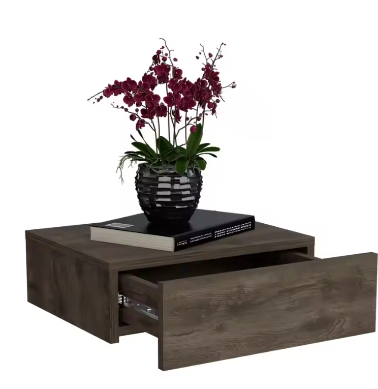 Milano Floating Nightstand, Wall-Mounted with Drawer Dark Brown