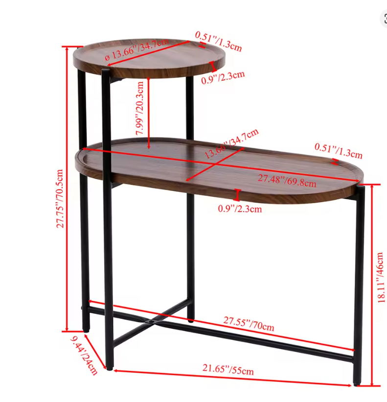 2-Tier End Table Round and Oval Sofa Side Table Overbed Bedside Table for Patio and Living Room Bedroom Medical Food Tray Table