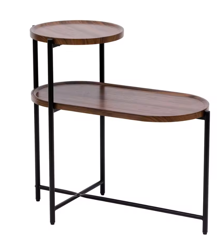 2-Tier End Table Round and Oval Sofa Side Table Overbed Bedside Table for Patio and Living Room Bedroom Medical Food Tray Table