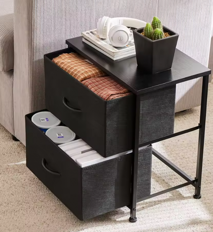 JHK Nightstand Bedside Coffee Sofa Tea Table Storage Closet Chest Clothes Display For Bedroom 2 Fabric Drawers Cabinet Furniture