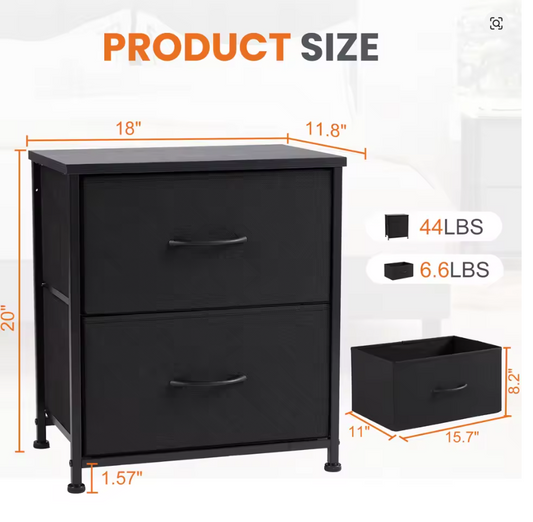 JHK Nightstand Bedside Coffee Sofa Tea Table Storage Closet Chest Clothes Display For Bedroom 2 Fabric Drawers Cabinet Furniture