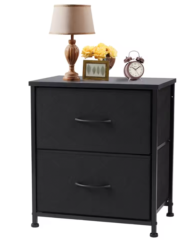 JHK Nightstand Bedside Coffee Sofa Tea Table Storage Closet Chest Clothes Display For Bedroom 2 Fabric Drawers Cabinet Furniture