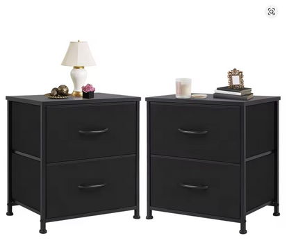 JHK Nightstand Bedside Coffee Sofa Tea Table Storage Closet Chest Clothes Display For Bedroom 2 Fabric Drawers Cabinet Furniture