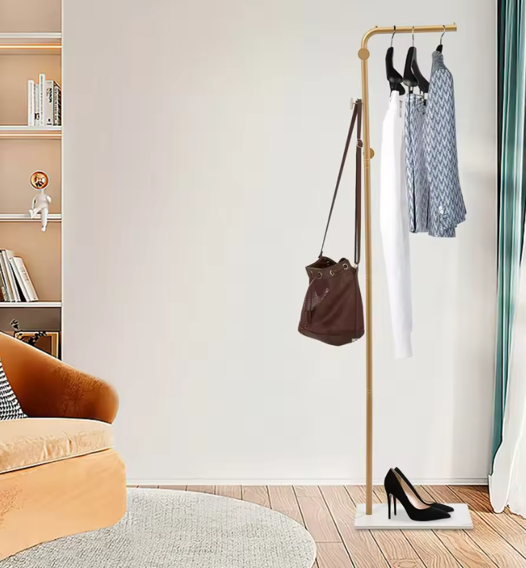 L-shape Freestanding Coat Rack Wear-Resistant Large Capacity Clothes Hanger with Sturdy Base for Hallways/Living Rooms