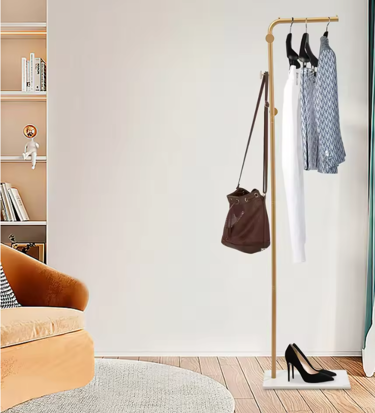 L-shape Freestanding Coat Rack Wear-Resistant Large Capacity Clothes Hanger with Sturdy Base for Hallways/Living Rooms