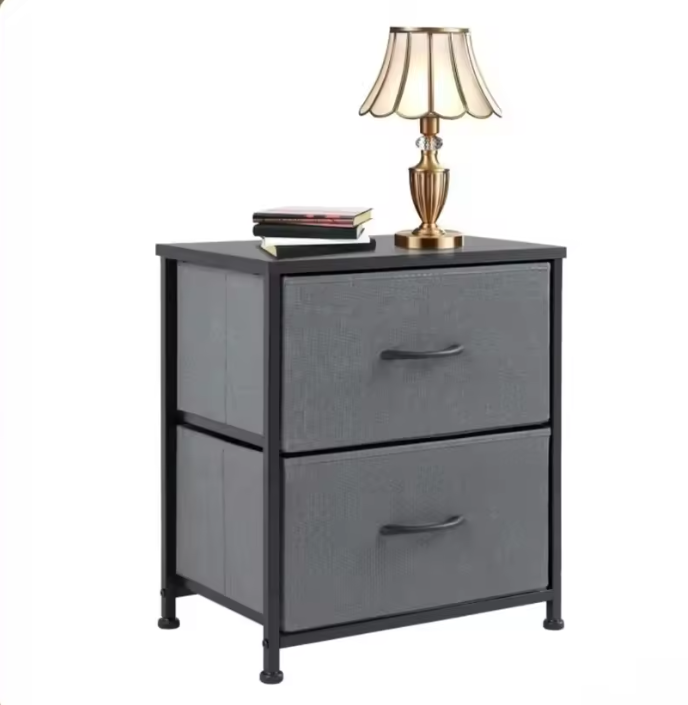 Nightstand with 2 Storage Drawers,Small Bed Side Furniture, Wooden Top Fabric Cabinet Kids Night Stand