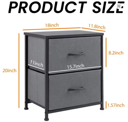 Nightstand with 2 Storage Drawers,Small Bed Side Furniture, Wooden Top Fabric Cabinet Kids Night Stand