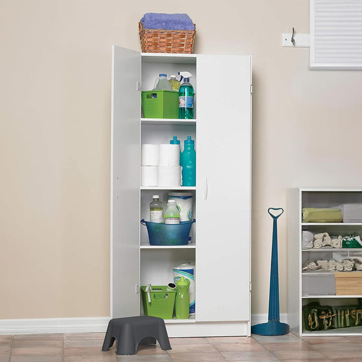 White Pantry Storage Cabinet – Freestanding Cupboard with 2 Doors & Adjustable Shelves for Kitchen, Laundry or Utility